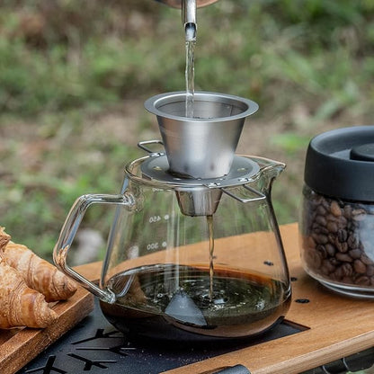 iBasingo Titanium Coffee Filter Pour Over Coffee Dripper with Foldable Holder Metal Cone Filter Paperless Reusable Portable for Home, Work, Outdoor Travel, Camping Ti6004P