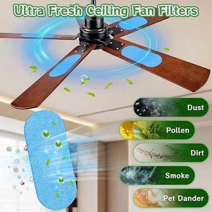 15Pcs Ceiling Fan Air Purifier Filters, Made with Coconut Shell Carbon to Trap Dust, Odors & Allergens | Unscented, Universal Fit for All Fan Blades