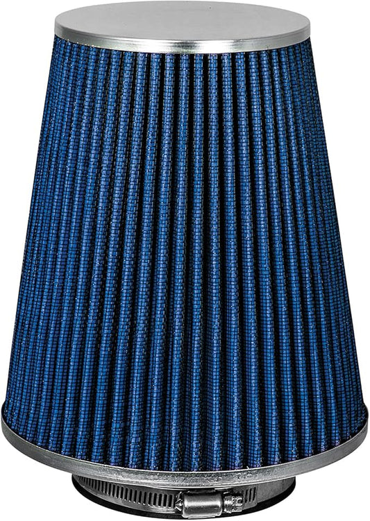 Mortar Aftermarket Auto Air Filter - Car Enthusiast Class Universal Cold Air Intake Gulps in More Air for More Engine Power & Passionate Induction Sound, 8-In-Long, Flange ID 4 In, Blue