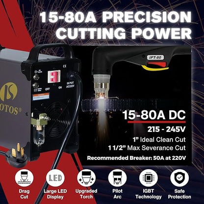 LTP8050 CNC | 80A Blowback Plasma Cutter, THC/ARC OK, Drag-Cut, 1" Clean (1.5" Sever), 220V, LED Display & Front Regulator, Air Filter for CNC Table