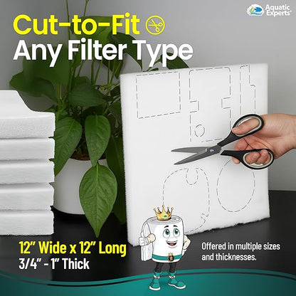 Aquatic Experts Aquarium Filter Floss for Fish Tank Filters - FilterFirst Aquarium Filter Pad - Media Roll for Crystal Clear Water, 3/4" - 1" Thick (12 Inch Wide, 12 Inch Long - 5 Pack)