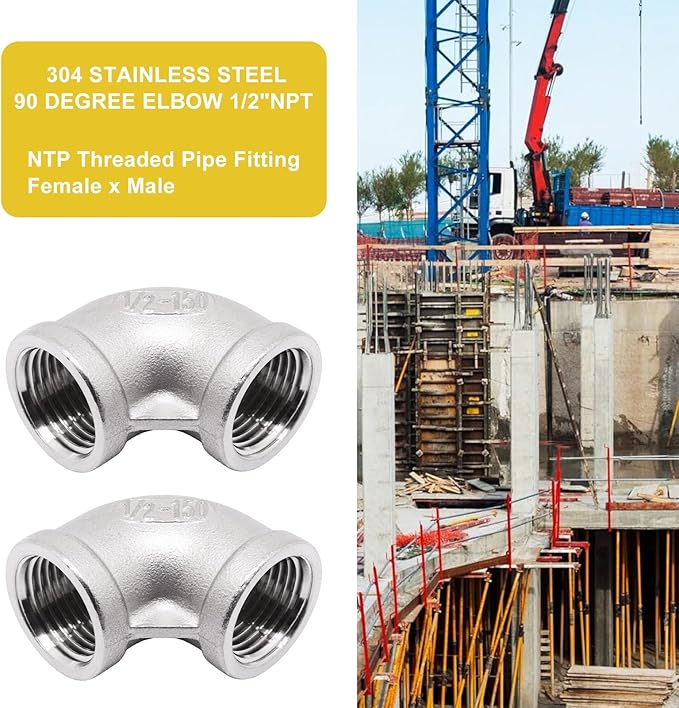 2Pcs 304 Stainless Steel 90 Degree Elbow 1/2" NPT Female x 1/2" NPT Female Threaded Pipe Fitting
