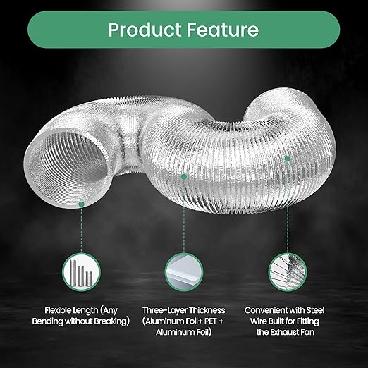 InfiniPower 4 Inch Inline Fan, 4" Black Air Carbon Filter, 8 Feet Silver Ducting Rope Hanger for Greenhouse Ventilation Equipment, Grow Tent, Basement