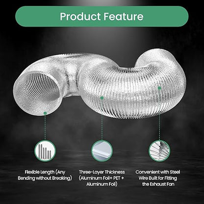InfiniPower 4 Inch Inline Fan, 4" Black Air Carbon Filter, 8 Feet Silver Ducting Rope Hanger for Greenhouse Ventilation Equipment, Grow Tent, Basement