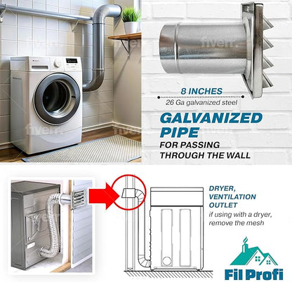 (6 Inch) Wall Vent Cover with Metal Mesh Screen,Exterior Hood Vent for House,Extended air Pipe.