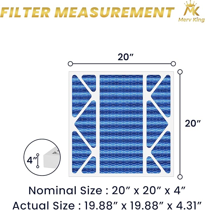 MervKing 20x20x4 Air Filter Actual Size: 19.88" x 19.88" x 4.31" MERV 11 MPR 1000-1200 | MADE IN USA | 4-Pack | Pleated HVAC AC Furnace Replacement