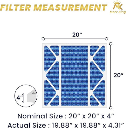 MervKing 20x20x4 Air Filter Actual Size: 19.88" x 19.88" x 4.31" MERV 11 MPR 1000-1200 | MADE IN USA | 1-Pack | Pleated HVAC AC Furnace Replacement