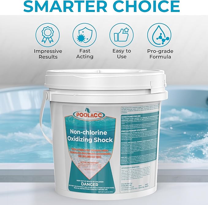 Non-Chlorine Spa Shock for Hot Tub, Chlorine-Free Shock Oxidizer Treatment for Hot Tubs, Spas and Swimming Pools, Fast Acting, Quick Dissolving Oxidizing Shock for Crystal Clear Water- 5lbs*2