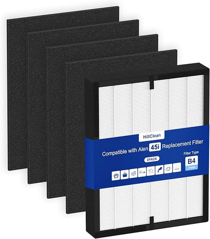 True HEPA 45i Replacement Filter Compatible with Alen BreatheSmart Flex and 45i Pure Air Purifier Bh400, Compared to #B4-Fresh/FL40-Silver-Carbon, 1 Pack HEPA Filter+4 Pre Filter