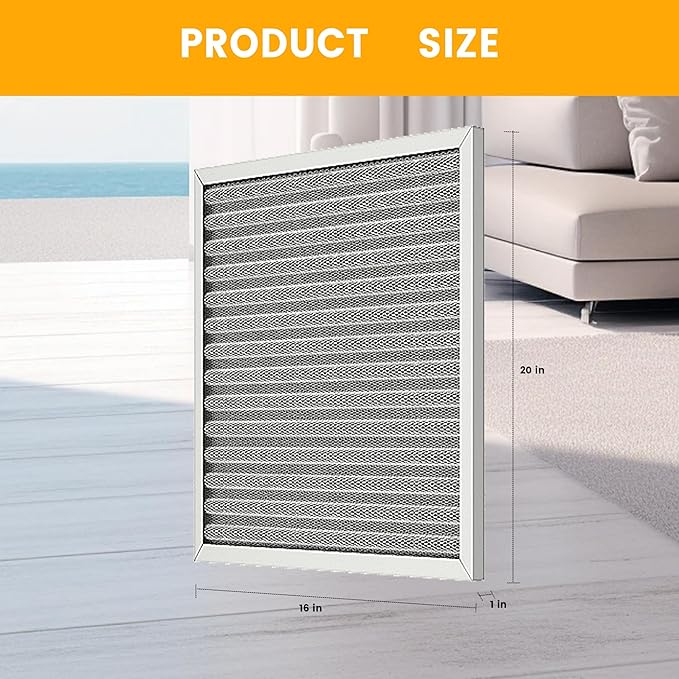16x20x1 HVAC Furnace Air Filter, Lasts a Lifetime, Washable, Merv 8, the Last HVAC Filter You Will Ever Buy, Breathe Safely at Home or in the Office,Actual Size:15.5x19.5x0.82 Inch)
