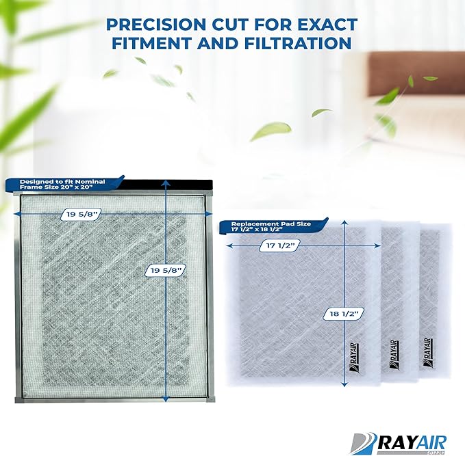 RayAir Supply 20x20 Replacement Filter Pads Compatible with Dynamic Air Cleaner 20X20 Refill (3 Pack) White