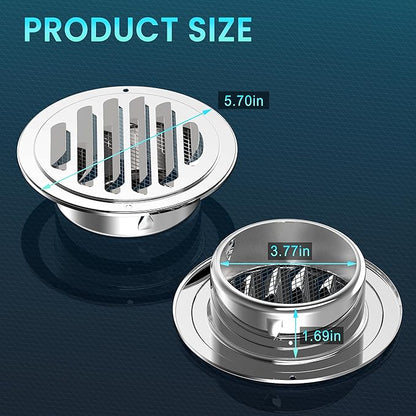 Stainless Steel Soffit Vents 4 Inch, HG Power Round Vent Cover with Screen Mesh, Louver Air Vent Hood for Wall, Ceiling Mount, Bathroom, Garage, Attic Ventilation, Silver