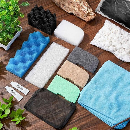 74 Pcs Filter Media Compatible with Fluval 306/307, Aquarium Replacement Media Kit, Foam, Activated Carbon, Nitrite/Phosphate/Ammonia Remover, Towel, Grease, Mesh Bags