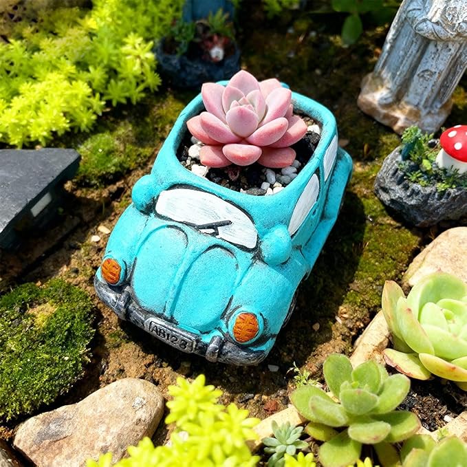Cute Light-Blue Car Succulent Planter Pot, Flower Pots Succulent Plants Containers for Home Classroom Indoor Outdoor Plant Decoration