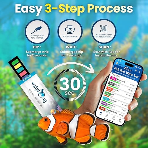 Digital Aquarium Water Test Kit, App-Enabled 10-in-1 Freshwater & Saltwater Aquarium Test Strips for Fish Tanks, Shrimp, Reef Test Strips, pH, Ammonia, Nitrate, Nitrite, GH, KH, Chlorine