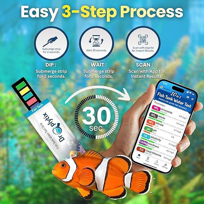 Digital Aquarium Water Test Kit, App-Enabled 10-in-1 Freshwater & Saltwater Aquarium Test Strips for Fish Tanks, Shrimp, Reef Test Strips, pH, Ammonia, Nitrate, Nitrite, GH, KH, Chlorine