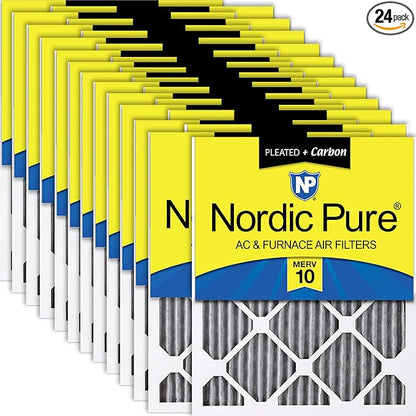 Nordic Pure 16x24x1 (Actual Size: 15 1/2 x 23 1/2 x 3/4) Furnace Air Filters MERV 10 Pleated Plus Carbon 24 Pack