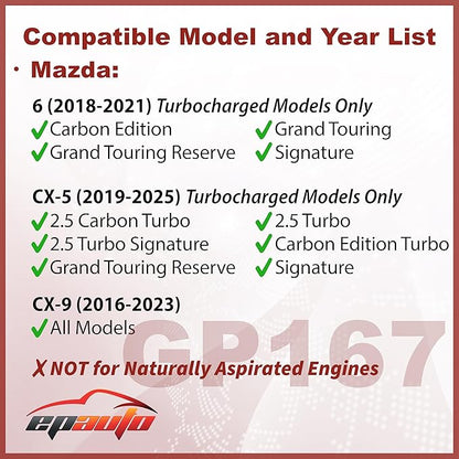 EPAuto GP167 (CA12167) Engine Air Filter Replacement for Mazda CX-5 (2019-2025), CX-9 (2016-2023), 6 (2018-2021), Up to 12,000 Miles or 12 Months Protection - for Turbocharged Engine