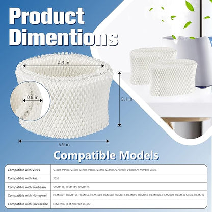 Funmit WF2 Humidifier Filter Replacement for Vicks Kaz Humidifier Starry Night Cool Mist V3500N V3700 V3100 V3900 Sunbeam 1118 1119 Honeywell HCM-300T HCM-350 WA-8D Enviracaire ECM-500 2 Pack