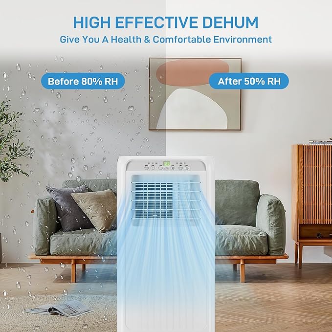 Portable Air Conditioner 8000 BTU With, 24H Timer & Smart/Sleep Mode, Cools Rooms Up to 350sq.Ft 4-In-1 Cooling, Cooling AC Unit With Fan & Dehumidifier & Remote Control for Bedroom, Dorms