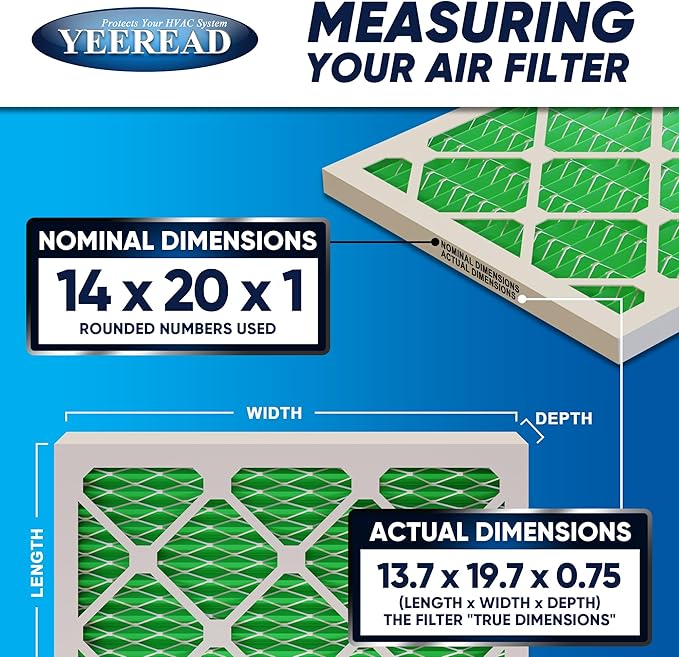 14X20x1 MERV 13 Air Filters, 6-Pack, Actual Size: 13.70" x 19.70" x 0.75", Pleated Design with Enhanced Filter Media for Superior Filtration,Perfect for HVAC, AC & Furnace Systems