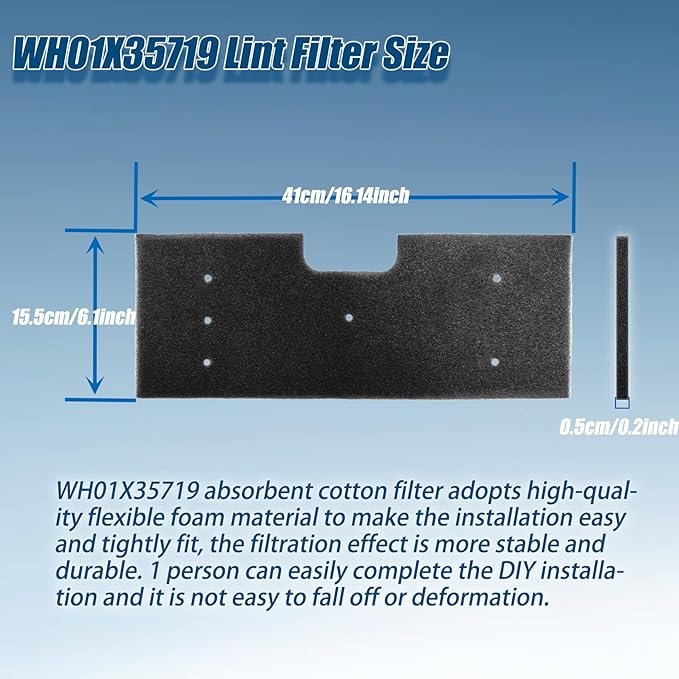 WH01X35719 Lint Filter,WH01X35719 Washer Dryer Filter Sponge Compatible With GE Washer Dryer Combo,Hand Washable Reusable Foam Lint Filter,Replaces WH01X35719 For PFQ97HSPVDS Washer Dryer (Pack of 6)
