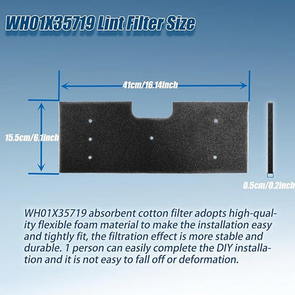 WH01X35719 Lint Filter,WH01X35719 Washer Dryer Filter Sponge Compatible With GE Washer Dryer Combo,Hand Washable Reusable Foam Lint Filter,Replaces WH01X35719 For PFQ97HSPVDS Washer Dryer (Pack of 6)