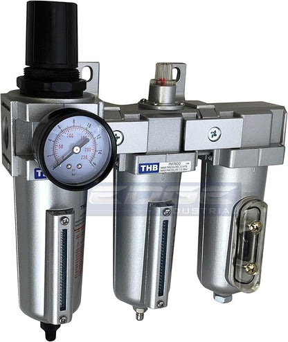 3 STAGE, HEAVY DUTY INDUSTRIAL GRADE FILTER REGULATOR COALESCING DESICCANT DRYER SYSTEM FOR COMPRESSED AIR LINES, METAL BOWLS, GREAT FOR PAINT SPRAY AND PLASMA CUTTER (3/4" NPT, AUTO DRAIN)
