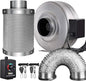 iPower GLFANXINL4FILT4MD8CTR 4 Inch 190 CFM Inline Fan Carbon Filter 8 Feet Ducting Combo with Variable Speed Controller and Rope Hanger for Grow Tent Ventilation, 4" Fan & Filter, Grey