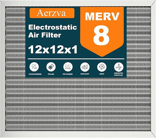 12x12x1 Reusable Air Filter, Washable, MERV 8, Permanent Electrostatic Air Filter, Lasts a Lifetime, Breathe Safely at Home or in the Office (Actual Size:11.69x11.69x0.82 Inch)