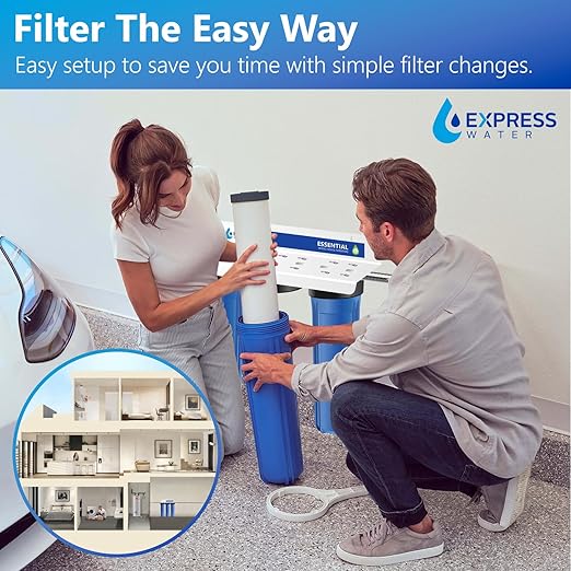 Express Water Whole House Water Filter System | ESSENTIAL | 3 Stage Whole Home Filter, Top-Tier Filters Produce Overachieving H2O, Significantly Reduces Chlorine & Sulfur Smell/Taste, Healtheir Skin
