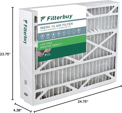 Filterbuy 24x25x5 Air Filter MERV 13 Optimal Smoke & Allergy Defense (1-Pack), Electrostatic Pleated HVAC AC Furnace Filters for Carrier FILXXCAR0024, Maytag & More (Actual Size: 23.63 x 24.69 x 4.25)