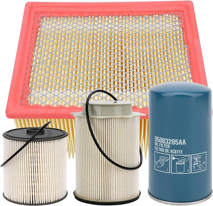 Filter Element Compatible with Dodge Ram 2500/3500/4500/5500 2019-2024 6.7L. Replace 68436631AA, 68157291AA, 53034051AB, 05083285AA, Fuel Filter, Oil Filter, Air Filter, Fuel Water Separator
