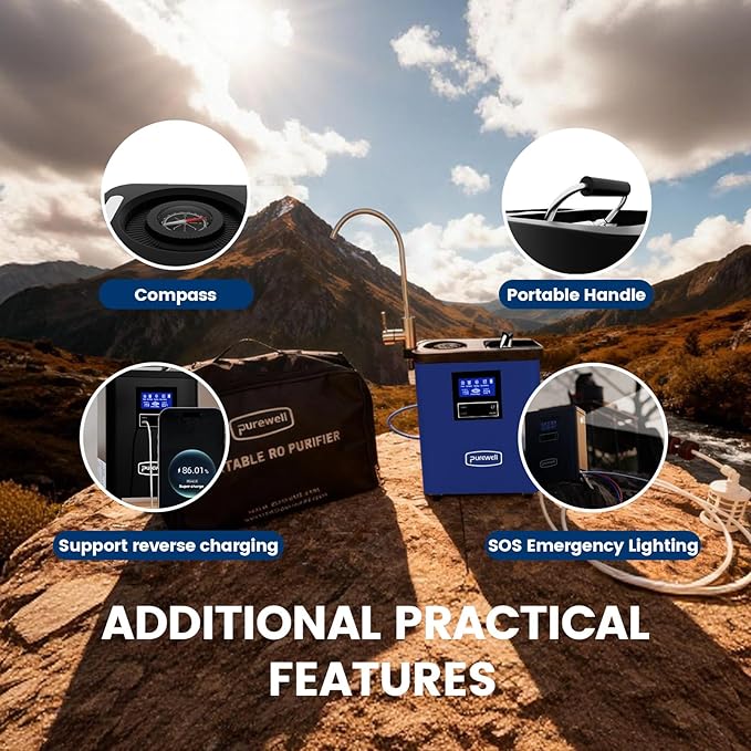 Purewell® K8680 RO Water Purifier System,10-Stage RV Portable Water Filtration Survival with UV,Desalination Rate Reaches 95%,Survival Gear Purification for Drinking,Team Camping，Travel(Blue)