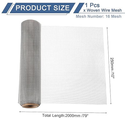 uxcell 16 Mesh 79" x 10" Woven Wire Mesh, 316 Stainless Steel Air Vent Filter Screen, Window Screen Mesh for DIY Projects Vents Cover Filtration Animals Fence