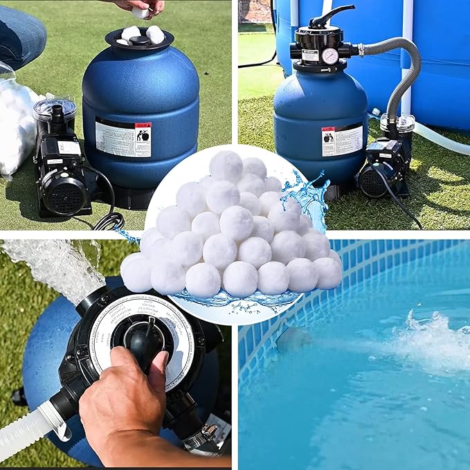 QwayHome 1.54 lbs Pool Filter Balls, Reusable Filter Sand Balls for Above Ground Pool Sand Pump, Pool Filter Sand Alternative, Eco-Friendly Fiber Filter Balls, Replace 55 lbs Filter Sand, White