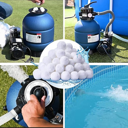 QwayHome 1.54 lbs Pool Filter Balls, Reusable Filter Sand Balls for Above Ground Pool Sand Pump, Pool Filter Sand Alternative, Eco-Friendly Fiber Filter Balls, Replace 55 lbs Filter Sand, White
