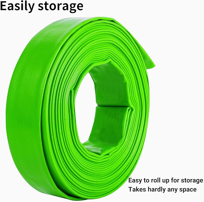 1-1/2" (Flat 2.6’’ width) x 100 FT Pool Backwash Hose, Green Heavy Duty Reinforced PVC Lay Flat Water Discharge Hose for Swimming Pool Filter Pump,with 2 Clamp