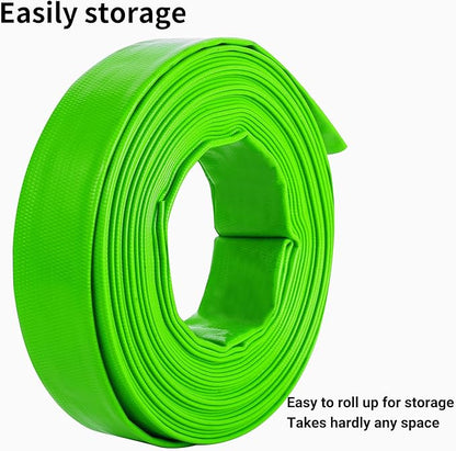 1-1/2" (Flat 2.6’’ width) x 100 FT Pool Backwash Hose, Green Heavy Duty Reinforced PVC Lay Flat Water Discharge Hose for Swimming Pool Filter Pump,with 2 Clamp
