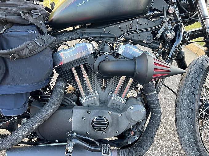Air Cleaner Motorcycle CNC Spike Air Intake Filter Kit Fit for Harley Sportster XL Iron 883 1200 2004-2022 (Black)