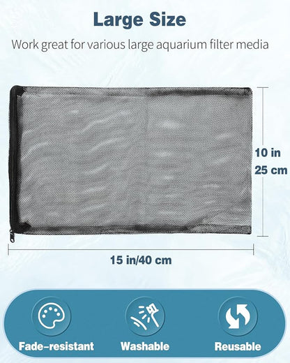 Pawfly 8 Pack Aquarium Filter Media Bags, Fine Mesh Filter Bag with Plastic Zipper Aquarium Media Bag for Activated Carbon, Bio Filter Balls and Filter Stones (15" x 10")