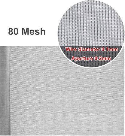 80 Mesh Stainless Steel Woven Screen, Rust-Resistant Filter Panel for Window, Door, Ventilation, HVAC, Sieve, Strainer, Fencing, Craft, DIY, Insect Screen, Wire Mesh