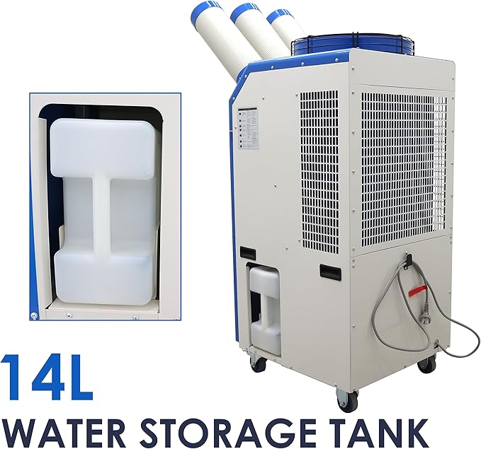 Portable Air Conditioner 22,178 BTU Industrial Spot Cooler Air Conditioner 910m³/h Mobile Outdoor Indoor Cooling Aircon with Three Column 220V 2400W
