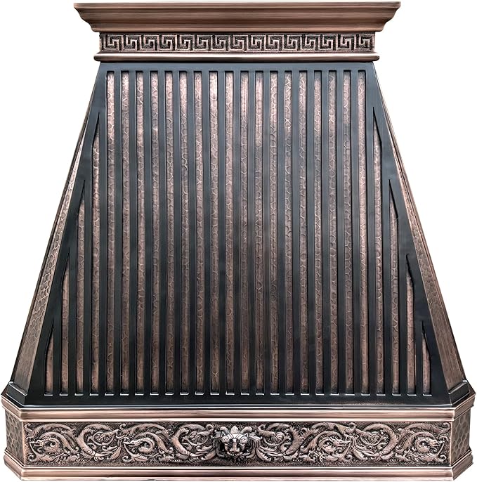 CT Copper Tailor Copper Vent Hood Wall Mount,48'' W,39''H, 1150 CFM Exhaust Fan,Stainless Steel Vent,LED Light,Dishwasher-Safe Baffle Filters,Light Hammered-Medium Patina,VH14TA2L