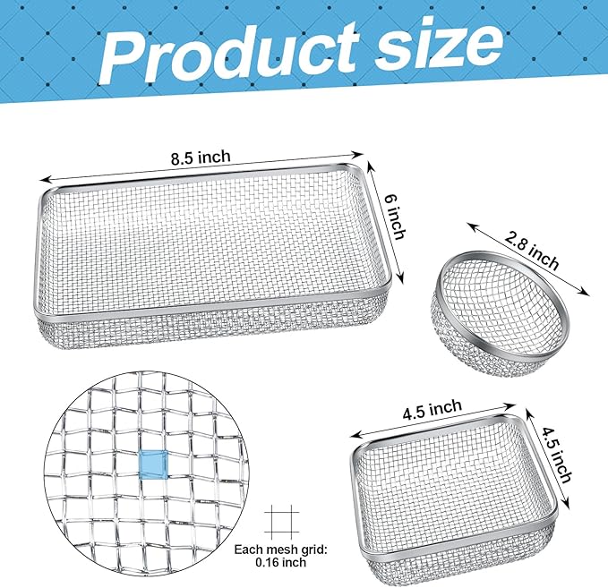 TOODOO 4 Pack RV Furnace Vent Cover, RV Flying Insect Screen for RV Water Heater Vent Cover (8.5 x 6 Inch)(4.5 x 4.5 Inch) (2.8 Inch) Stainless Steel Mesh with Installation Tool