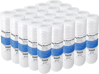 Sediment String Wound Water Filter Cartridge Standard 2.5x10" 20 Micron 25 Pack