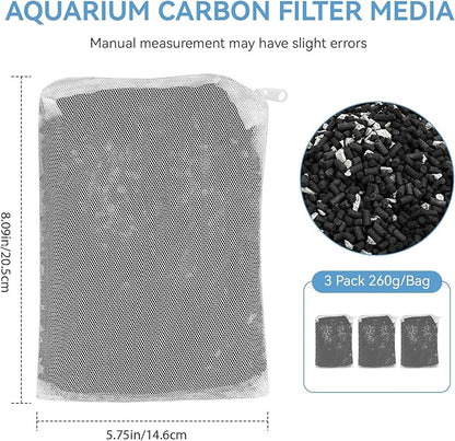 8 Oz Pro-C Mixed Aquarium Canister Filter Media Bag Compatible with Penn-Plax Cascade, Canister Filter Carbon Media for Remove Odors & Clear Water, Fish Tank Carbon Filter, 3 Pack (260g/bag)