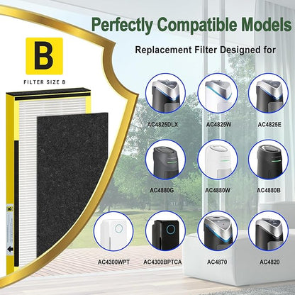 Upgraded FLT4825 HEPA Filter B Replacement for GermGuardian filter replacement AC4825E AC4300 AC4900 | 4 True H13 HEPA Filters + 8 Carbon Pre-Filters | 99.97% Allergen Removal, Easy Install.