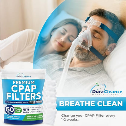 Dura Cleanse CPAP Filters - 60-Pack Premium Replacement Filters for ResMed AirSense 10, Aircurve 10, S9 Machines - Meets OEM Filter Requirements for CPAP and BiPAP Machine Supplies and Accessories
