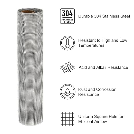 PATIKIL 40" L x 16" W Woven Wire Mesh, 26 Mesh 304 Stainless Steel Air Vent Filter Screen with Gloves for Window Security Vent Cover Filtration Animals Fence